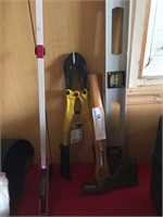 Bolt Cutters, Hatchet and Level
