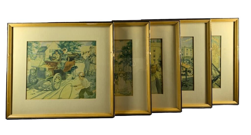 A Series Of 5 Vintage Framed Prints
