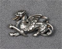 Fine Victorian Silver & Gold Griffin Pin