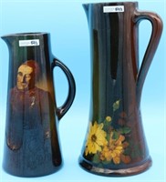 2 STANDARD GLAZE TANKARD PITCHERS, LA MORA FLORAL