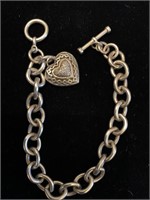 STERLING & 14K HEART CHARM ON UNTESTED 7 “ CHAIN