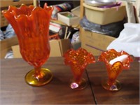 Orange glass Vases, Fenton hobnail.