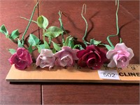 5 Vintage China Roses w/Plastic Stem