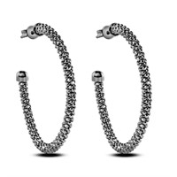 Sterling Silver-Beaded Semi Hoop Earrings