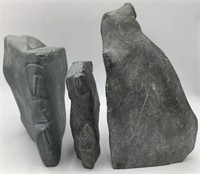 Lot: 3 Similar Inuit Stone Carvings -One is Signed