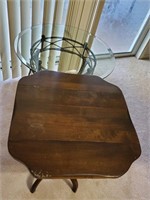 Drop Leaf Wood And Metal & Glass Side Tables