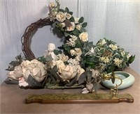 Faux Flowers Cupid Wreath w Sconce & Bowl