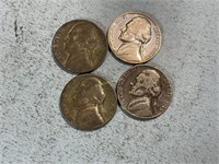 Four 1945P silver nickels