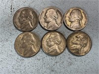 Six 1945S silver nickels