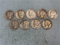 Nine 1930’s Mercury dimes