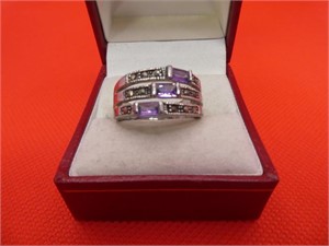 Amethyst & Marcasite Costume Ring Size 8