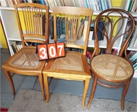 3 oak cane seat chairs