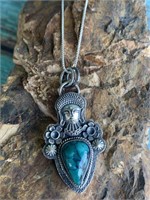 925 Tibetan & Turquoise Gemstone Pendant & 925