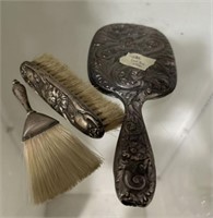 Sterling Handled Brushes and Silver Plate Mirror