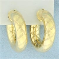Italian Etched Design Hoop Earrings in 14k Yellow
