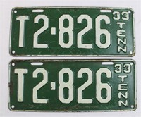 Pair of green 1933 TN license plates