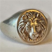 Sterling Silver "Lion Mask" Ring with Diamond Eyes