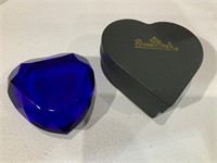 rosenthal glass heart in box paperweight blue