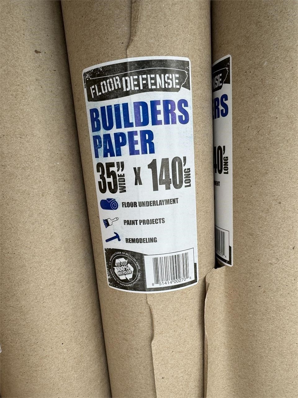 Qty 2 Floor Defense Builders Paper 35"W x 140'L