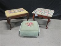 3 FLORAL EMBROIDERED FOOTSTOOLS