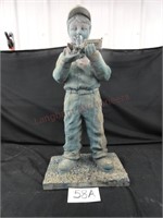 Resin Statue of Boy Holding John Deere Tractor