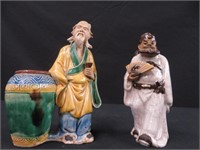 2 ORIENTAL POTTERY FIGURES 6"