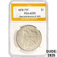 1878 Morgan Silver Dollar PGA AU55 Rev 79 VAM222A