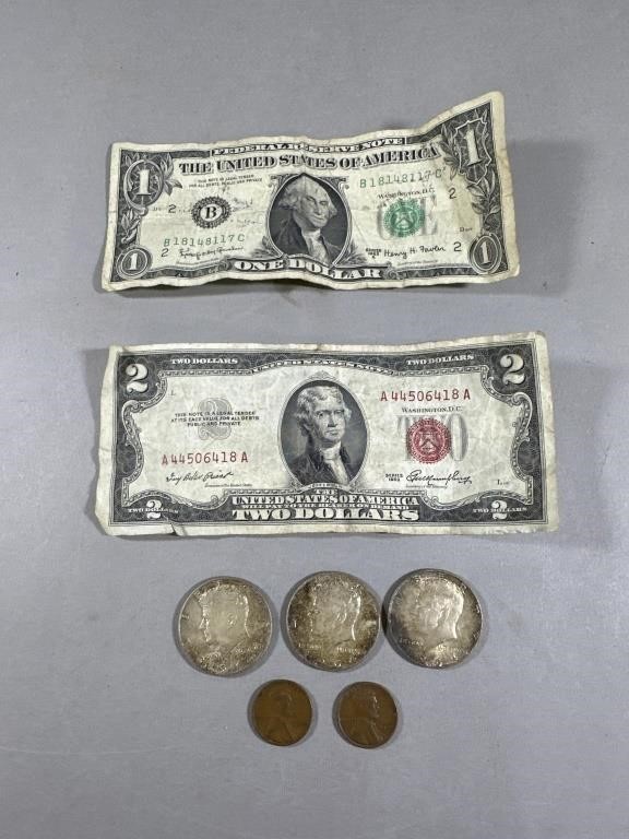1963 $1, 1953 2$, 3-1964 Kennedy 1/2 $, Wheat