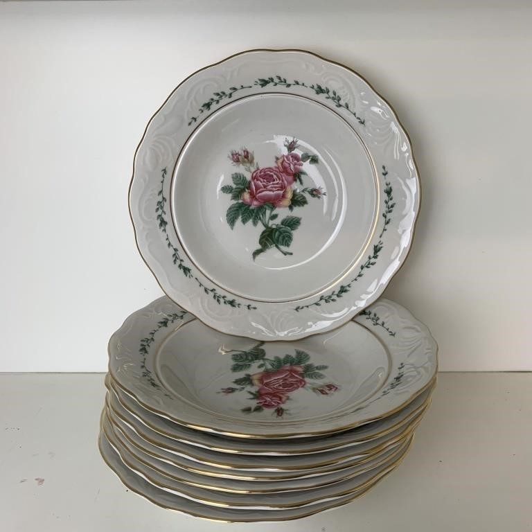 8-8" Gibson Victorian Rose Stoneware Plates -