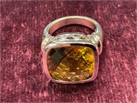 .925 SILVER YELLOW STONE RING