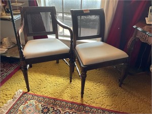 Pair of British Colonial Cane Accent Chairs