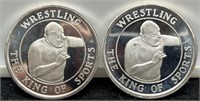 (2) 1 Troy Oz. Silver "Wrestling" Rounds