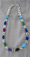 Sterling Silver Necklace with Various Colored