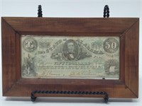 1864 Alabama State Fifty Dollar Note Framed