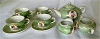 Antique Green Porcelain Child's Portrait Tea Set