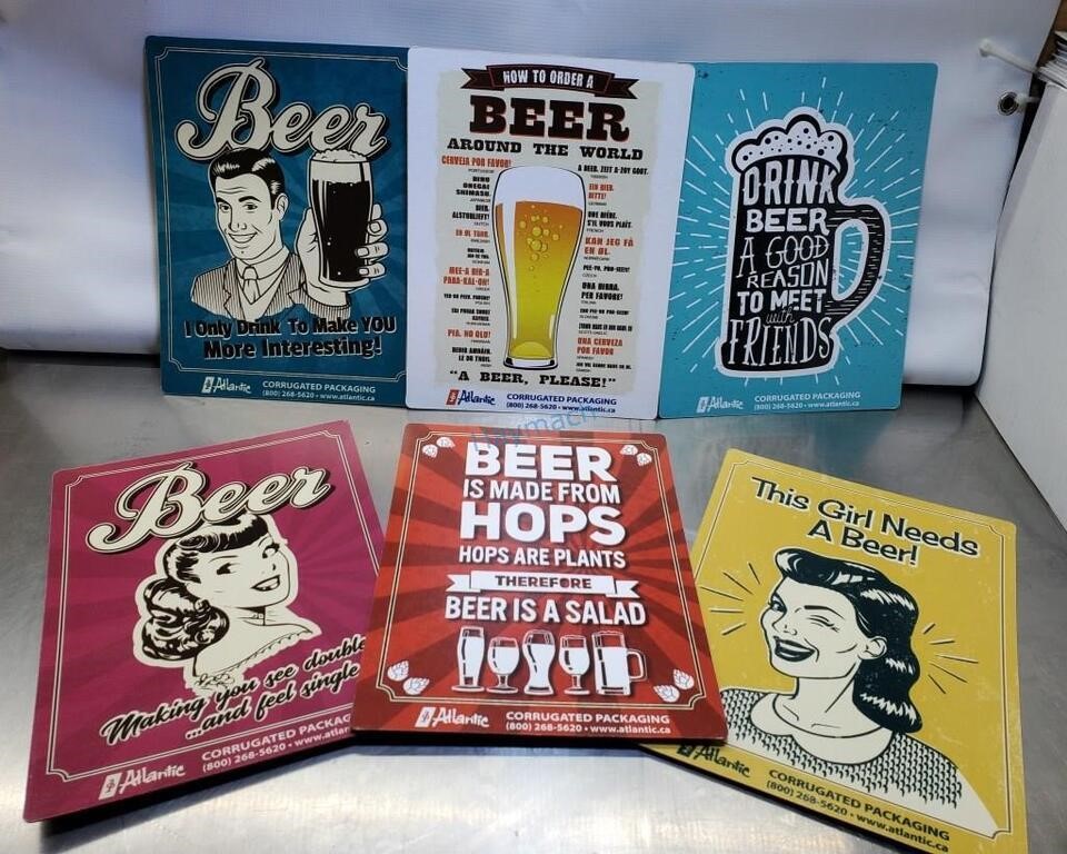 CARDBOARD BEER SIGNS, 12.25" X 9" - 6PCS