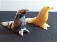 2pc Seal Sea-lion Figures Cave Onyx Natural Stone