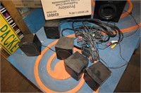 large sony speaker , 5 small speakers, wire , etc