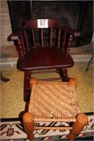 Wood Straight Back Chair and Wicker Footrest