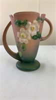 Roseville White Rose pink handled vase 982-7"