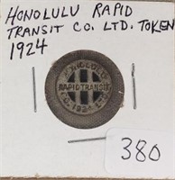 1924 Honolulu Rapid Transit Co. LTD Token