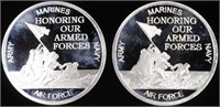 (2) 1 OZ .999 SILVER ARMED FORCES ROUNDS