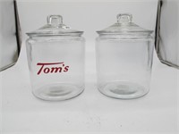 SET OF 2 GLASS TOM'S PEANUT JARS, BOTH 10"H 7"W