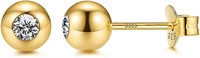 14k Gold-pl. .50ct White Topaz Ball Stud Earrings