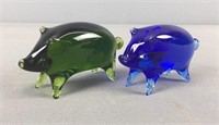 Pair Of Art Glass Pigs