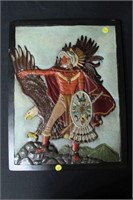 Chalk Plaque of Indian Chief w/Eagle & Shield