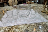 Vintage Glass Punch Bowl with Cups