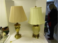 2 Table Lamps w/Shades-1 Glass/Metal Base, 1 Metal