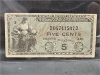 US Military Payment Certificate $.05