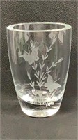 Signed Orrefors Etched Butterflies & Flowers Vase
